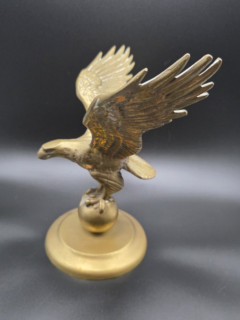 Vintage Brass American Bald Eagle ball Sculpture 9 Inches wings out flight